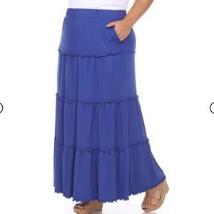 NWT women’s white mark plus size tiered Blue Maxi Skirt soft flowy size 2XL